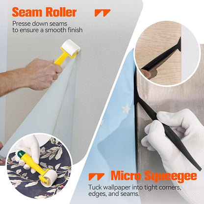 WRAPXPERT Wallpaper Smoothing Tools, Wallpaper Tools for Peel and Stick, Tool Kits for Adhesive Contact Paper, Backsplash Tile, Window Film Installation, with Smoothing Brush, Wall Paper Paste Kit
