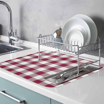 Dish Drying Mat Wine Red Buffalo Check Plaid Drying Mats for Kitchen Counter Farmhouse Style Absorbent Microfiber Dish Drainer Quick Drying Coffee Mat with Hanging Loop, 18 x24 inch
