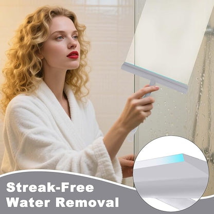Squeegee for Shower Glass Doors, Resilient Loop - No-Drill & Adhesive Hook, Silicone Shower Squeegee with Stainless Steel Core, Cleaning Tool for Home, Kitchen, Bathroom & Car - Grey