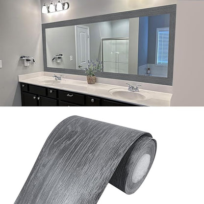Teemall 10M Black Wood Grain Removable PVC Waterproof Border Wall Decor Removable Self Adhesive Kitchen Bathroom Tiles Sticker Wallpaper 4.2x390 (Dark Gray, 2" x 390")