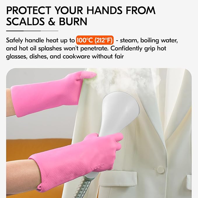 Vgo... Household Cleaning Gloves,Double-layer,Lined Dishwashing Gloves,Long Sleeves for Kitchen,Bathroom Cleaning(TP1117)