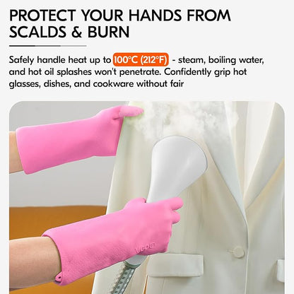 Vgo... Household Cleaning Gloves,Double-layer,Lined Dishwashing Gloves,Long Sleeves for Kitchen,Bathroom Cleaning(TP1117)