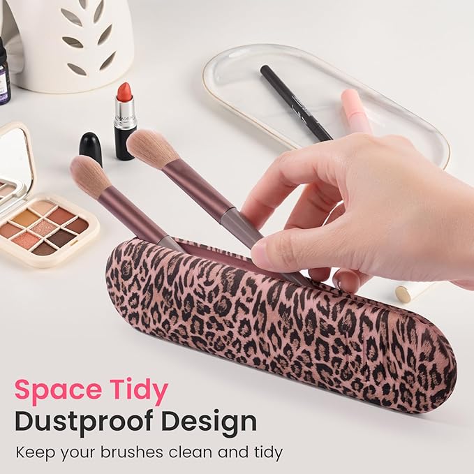 Travel Makeup Brush Holder, Silicon Trendy and Portable Cosmetic Face Brushes Holder, Make Up Organizer Bag Case, Cosmetic pouch,Toiletry Organizer (Pink Cat's Eye)