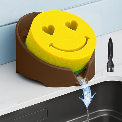 NiHome Silicone Sponge Holder Compatible with Scrub Daddy Mommy Sponges for Kitchen & Bathroom,Auto Draining Organizer,Holds Multiple Sponges & Cleaning Tools, Food-Grade,Dishwasher Safe(Coffee Brown)