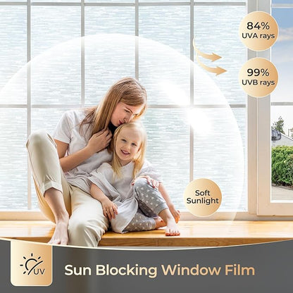 rabbitgoo Window Privacy Film, Frosted Glass Window Film Static Cling Covering, Non Adhesive Privacy Clings Vinyl, Removable Frosting Sticker for Home Decoration, White, 35.4 x 157.4 Inches