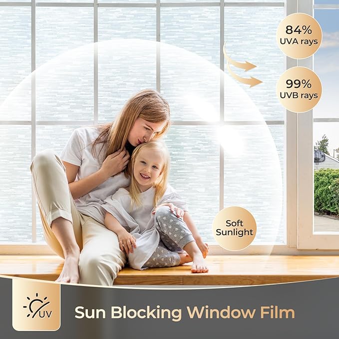 rabbitgoo Window Privacy Film, Frosted Glass Window Film Static Cling Covering, Non Adhesive Privacy Clings Vinyl, Removable Frosting Sticker for Home Decoration, White, 17.5 x 78.7 Inches