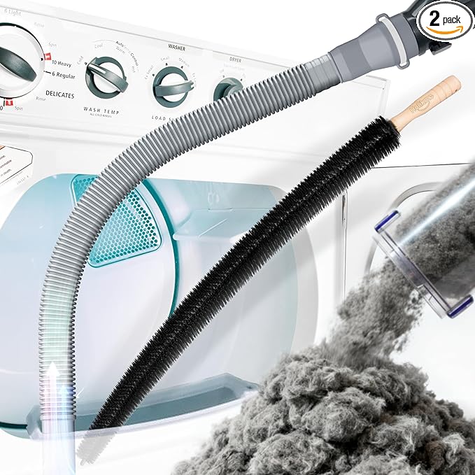 Holikme Dryer Vent Cleaner Kit 2 Pieces - Upgraded Dryer Lint Screens Cleaner Brush Part,Compatible with Most Vacuum Cleaner,Vacuum Hose Attachment & Refrigerator Coil Brush,Quickly Lint Remove,Gray