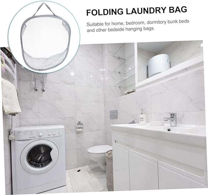 OUNONA Foldable Wall-Mounted Laundry Storage Bag Portable Hanging Clothes Basket Collapsible Mesh Organizer for Bathroom Gray 1-Pack