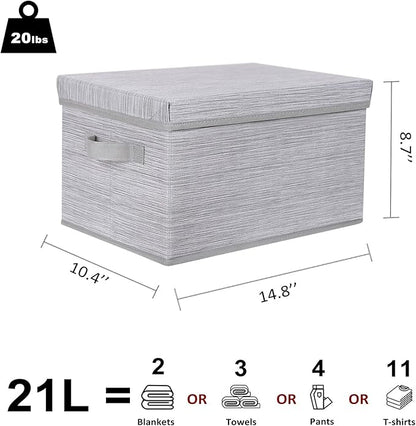 WUIKE Storage Bins with Lids, Collapsible Stackable Storage Bins with Handles, Clothing Storage Containers for Closet, Fabric Shelf Baskets, Large, Light Gray/Slub Gray, 3-Pack