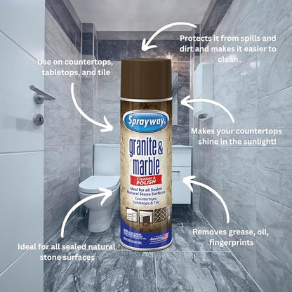 Sprayway Granite & Marble Cleaner Aerosol Spray 19oz, Pack of 12 | Foaming Action, Removes Grease, Oil, Fingerprints | Ideal for Sealed Natural Stone Surfaces, Countertops, Tabletops, Tile