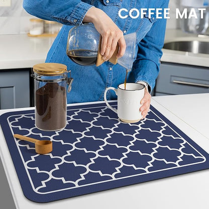 WISELIFE Dish Drying Mat Super Absorbent Drying Mat Large Dish Drying Mats for Kitchen Counter Easy Clean Dish Mat Kitchen Drying Mat15"x 18" Stylish Blue