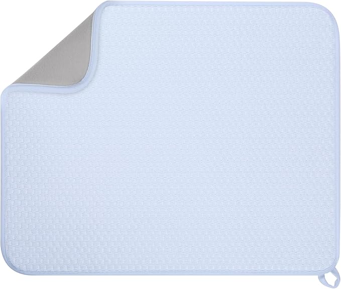GeeRic 12 * 16 inch Microfiber Dish Drying Mat, Superb Absorbent Kitchen Dish Drying Pad, Reversible Drainboard for Countertop, Blue