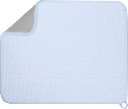 GeeRic 12 * 16 inch Microfiber Dish Drying Mat, Superb Absorbent Kitchen Dish Drying Pad, Reversible Drainboard for Countertop, Blue
