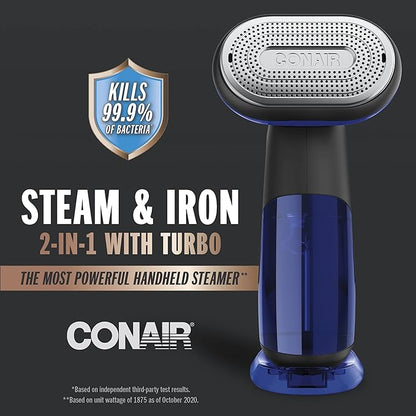 Conair 2-in-1 Handheld Steamer and Iron for Clothes,Turbo ExtremeSteam 1875W Garment Steamer and Clothing Iron,Black/Blue,(Pack of 2)