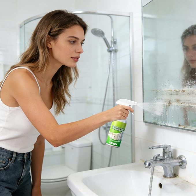 Bathroom Glass Cleaner – 120ml Household Solution, Water Stain Remover, Clear Spray | Quick Acting Formula, Shine Restore Care for Tiles Bathtubs Faucets Shower Heads Rooms