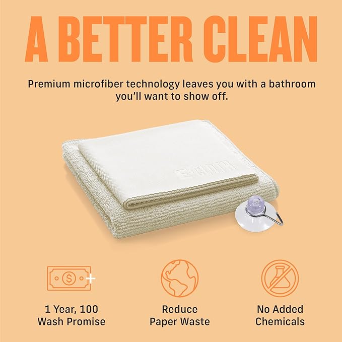 E-Cloth Microfiber Cleaning Cloth Shower Kit - Microfiber Cloths for Cleaning Bathrooms - Washable, Reuseable Cleaning Cloths with 100 Wash Guarantee - 1 Pack