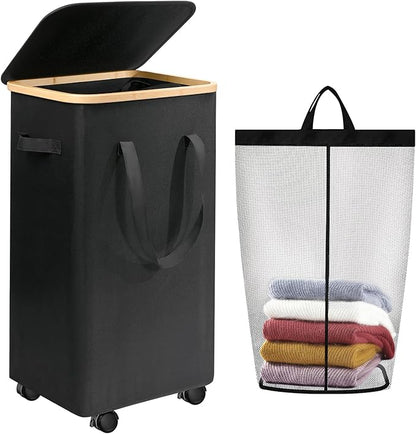 Large Laundry Hamper, 100L Laundry Basket with Handle and Removable Bag - Collapsible Clothes Basket Organizer for Laundry Room, Bedroom, Bathroom & Dorm - Black