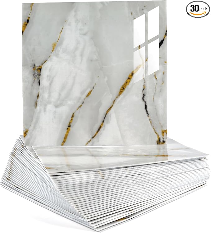 30 Sheets Peel and Stick Wall Panels, Self-Adhesive PVC Wall Panels for Kitchen Backsplash, Bathroom Decoration, 11.8" x 11.8" (Tile Effect Wallpaper)