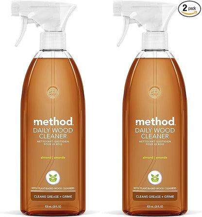 Method Daily Wood Cleaner, Plant-Based Formula that Cleans Shelves, Tables, and Other Wooden Surfaces While Removing Dust & Grime, Almond Scent, 828 ml Spray Bottles, Packaging May Vary (Pack of 2)