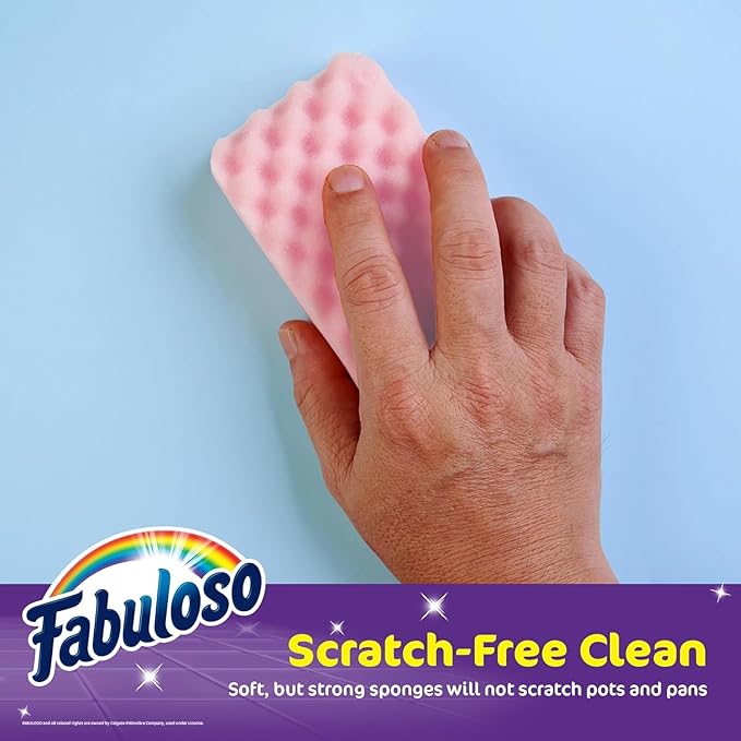 Fabuloso Scratch-Free Kitchen Dish Sponges, Purple Cellulose Scrubber Sponge with Scouring Pad for Dishes, Pots, Pans, Counters and Sinks, Tough on Messes, 4.25 x 2.75 x 1.25 in, 4 Count - 2 Pack