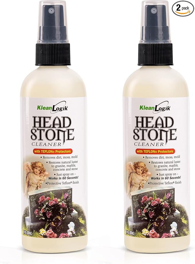 KleanLogik Headstone Cleaner For Graves & Memorials, Tombstone Cleaner Solution Removes Dirt & Plant Growth To Restore Natural Luster To Granite, Marble, Slate, Concrete, Limestone & Stone, 2-Pack