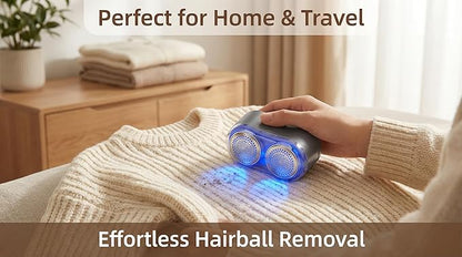 Dual-Head Fabric Shaver - Electric Lint Remover & Defuzzer, Type-C Rechargeable, 6 Steel Blades, Remove Clothes Fuzz, Lint Balls, Pills