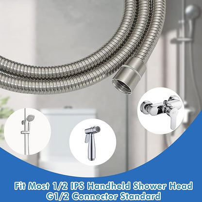 RUMOSE 118 inches Shower Hose Shower Head Extension Tube Extra Long Stainless Steel Shower Hose Attachment Flexible Handheld Shower Sprayer Hose, Brushed Nickel