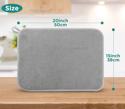 GeeRic Microfiber Dish Drying Mat, Super Absorbent Kitchen Dish Drying Pad, Reversible for Countertop, 15*20 inch Gray