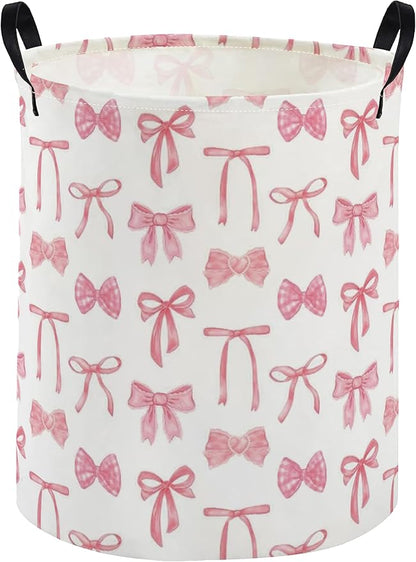 Kids Laundry Basket Animal Hamper for Nursery Pink Hamper Cute Kids Storage Bin Organizer Room Decor for Home(Bowknot)