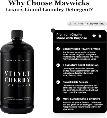 Fragrances - Luxury Mop Soap (Velvet Cherry) 32 Oz – Velvet Cherry Scented Floor Cleaner for Mopping – Pet Safe, Best Smelling Mop Detergent for All Surfaces