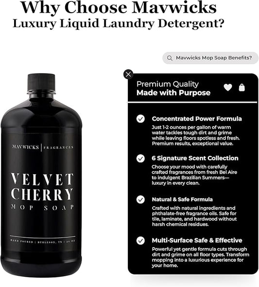Fragrances - Luxury Mop Soap (Velvet Cherry) 32 Oz – Velvet Cherry Scented Floor Cleaner for Mopping – Pet Safe, Best Smelling Mop Detergent for All Surfaces
