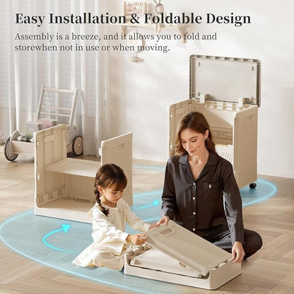HAIXIN HOME Slim Rolling Laundry Hamper with Lid, 60L Foldable Plastic Laundry Basket on Wheels with Handle, Dirty Clothes Hamper Cart for Narrow Spaces, Bedroom, Bathroom, Closet, Dorm, Under Table