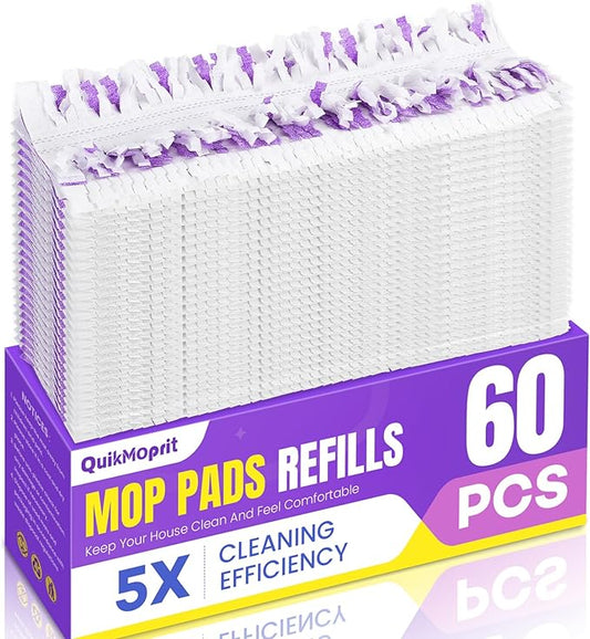 60 Count Power Mop Pads for Swiffer PowerMop 500+ Strips Multi-Surface Refill Pad Disposable Spray Mopping Pads Head Refills for Floor Cleaning (Quick-Absorb, No Residue & Disposable)