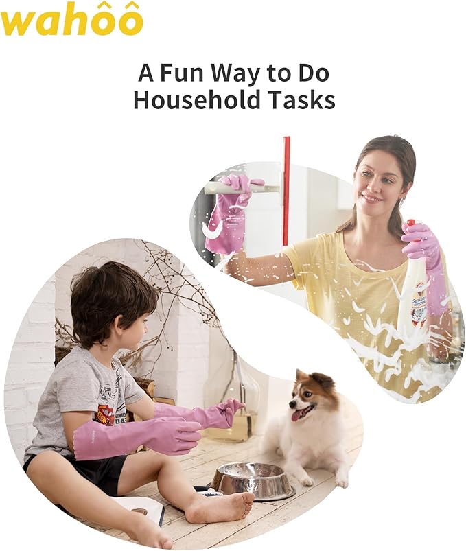 wahoo Skin-Friendly Cleaning Gloves, Reusable Dishwashing Gloves with Flocked Cotton Liner, Dishwashing, Kitchen,Mauve Mist, Medium
