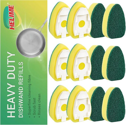 Dishwand Refills Sponges Heads - Non Scratch Dish Wand Refill Replacement, Heavy Duty Scrub Dots Brushes Dispenser, Soap Dispensing Scrubbers, Dishwashing Cleaner Supplies Kitchen Sink Dishwasher Tool