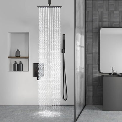 Aolemi Ceiling Mount Shower System Rain Shower Head with Handheld Spray High Pressure Shower Faucet Set Rough-in Valve Shower Trim Kit Included Bathroom Oil Rubbed Bronze 10 Inch Ceiling Shower Head