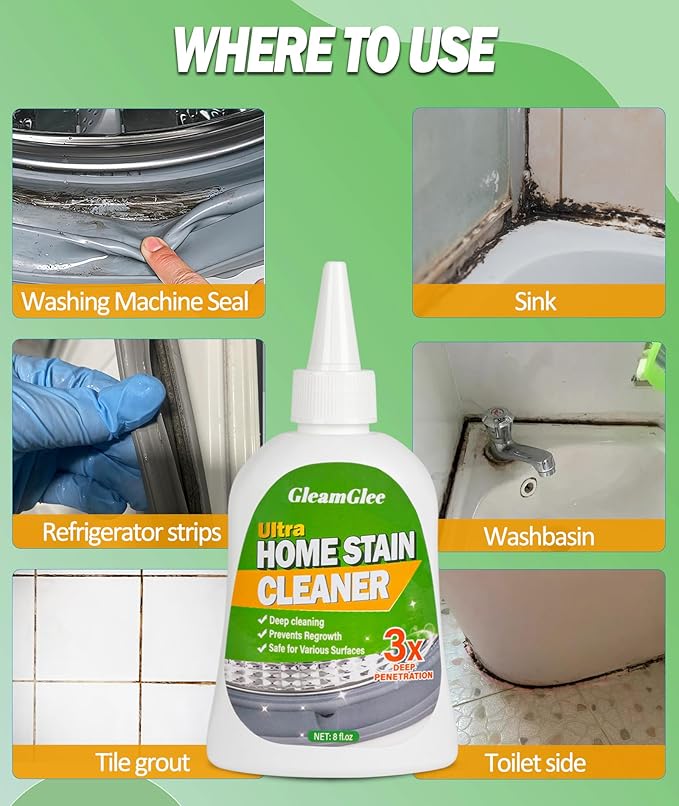 Home Remover Gel, 8 Fl.Oz Powerful Washing Machine Gasket Cleaner, Heavy Duty Stain Cleaner for Front Loader Washing Machine Seal, Bathroom Shower, Grout, Bathtub, Tile & Silicone Surfaces