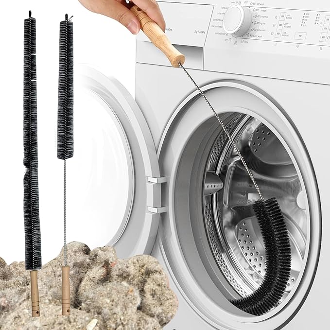 2 Pack Dryer Vent Cleaner Kit - Long Flexible Lint Brush for Dryer Vents, Refrigerator Coils, and Radiators - Household Cleaning Supplies (2, 1 Short+1 Long)