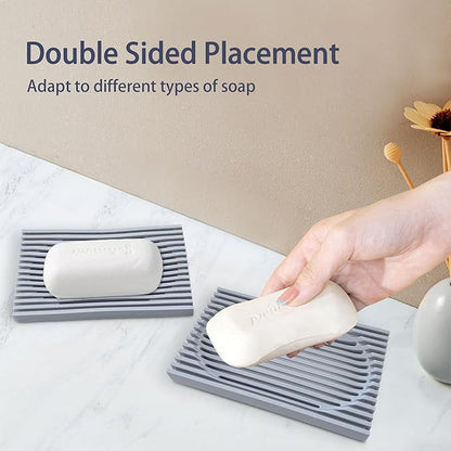 Aoheuo Modern Minimalist Soap Dish (3Pack),Drainage Silicone Soap Holder,5.5 Long by 3.15 Wide,0.55 inches high,Used for Kitchen,Bathroom,and Bar Sink(Red,Blue,Incanus)