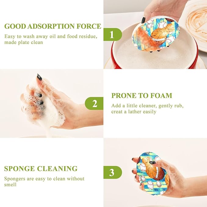 Sports Ball Kitchen Scrub Sponges, Pop-up Kitchen Cleaning Sponges Reusable Dish Washing Sponges for Bathroom Household Cleaning 3 Pack - Non Scratch Scrubber