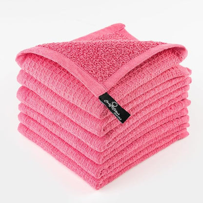 Kitchen Cleaning Dish Wash Cloths Waffle Terry Design Kitchen DishCloths|Washable 12x12 Cotton Dish Rags for Drying Dishes|Counter Top Barista Dust Wipes|Spring Easter Basket Decor| 6 Pc Set- Pink