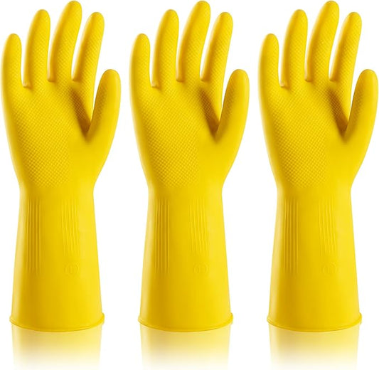 3 Pairs Rubber Dishwashing Gloves, Reusable Household Cleaning Gloves for Women Men, Kitchen and Bathroom Cleaning, Gardening, Pet Care, Extra Thickness, 20 Mil, 13", Heavy Duty, Non-Slip, XL