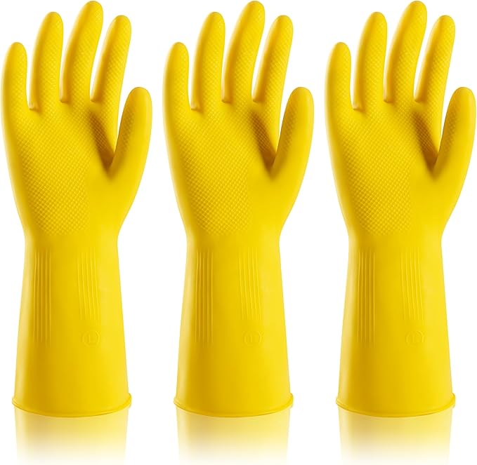 3 Pairs Rubber Dishwashing Gloves, Reusable Household Cleaning Gloves for Women Men, Kitchen and Bathroom Cleaning, Gardening, Pet Care, Extra Thickness, 20 Mil, 13", Heavy Duty, Non-Slip, L