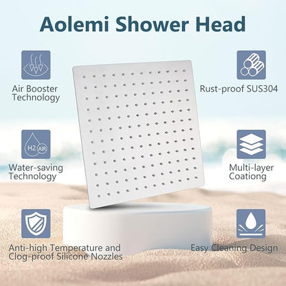 Aolemi Shower Faucet Set, High Pressure Shower System with 2-in-1 Handheld Sprayer, Wall Mount Fixture Combo with Rough-in Valve, 12 Inch Shower Head, Polish Chrome