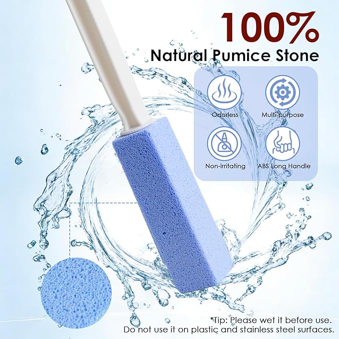 Toilet Cleaner Brush, Silicone Toilet Brush+Pumice Stone for Toilet Cleaning, with Non-Slip Long Handle, Wall Mounted/Floor Standing, Toilet Brush Set for Bathroom RVs