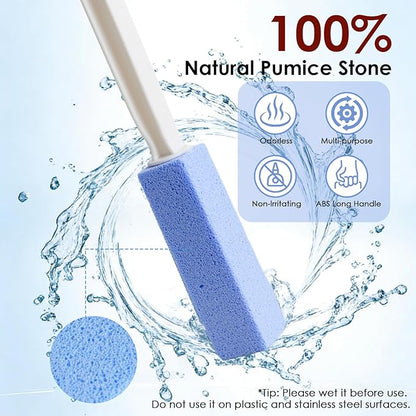 Toilet Cleaner Brush, Silicone Toilet Brush+Pumice Stone for Toilet Cleaning, with Non-Slip Long Handle, Wall Mounted/Floor Standing, Toilet Brush Set for Bathroom RVs