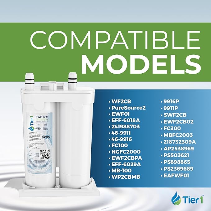 Tier1 RWF1031 WF2CB Refrigerator Water Filter | Replacement for PureSource2 WF2CB & EWF01 | Fridge Filter Lasts up to 6 Months | Easy Install | Odor Control | Clean & Great Tasting Water