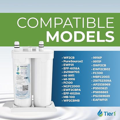 Tier1 RWF1031 WF2CB Refrigerator Water Filter | Replacement for PureSource2 WF2CB & EWF01 Fridge Filter - Up to 18 Months Supply | Easy Install | Odor Control | Clean & Great Tasting Water (3-pk)