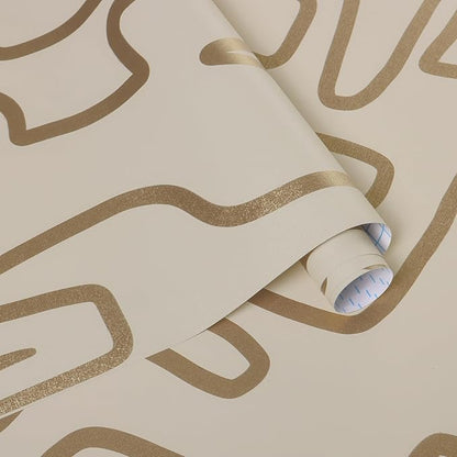 Ismoon 17.3"X78.7" Wallpaper Peel and Stick Modern Gold Peel and Stick Wallpaper Abstract Scribbles Wall Paper Removable Self-Adhesive Waterproof Wall Paper for Bathroom Decoration Vinyl Film Roll