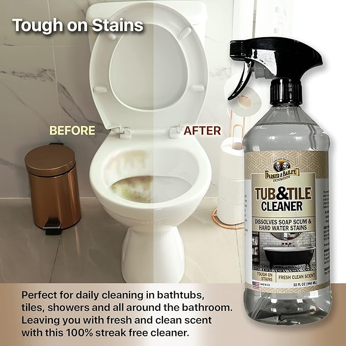 PARKER & BAILEY Tub & Tile Cleaner - Bathroom Cleaner Shower Cleaner Spray Tub Cleaner Soap Scum Remover for Shower Hard Water Stain Remover Household Cleaning Spray Multi Purpose Spray Cleaner, 32 Oz